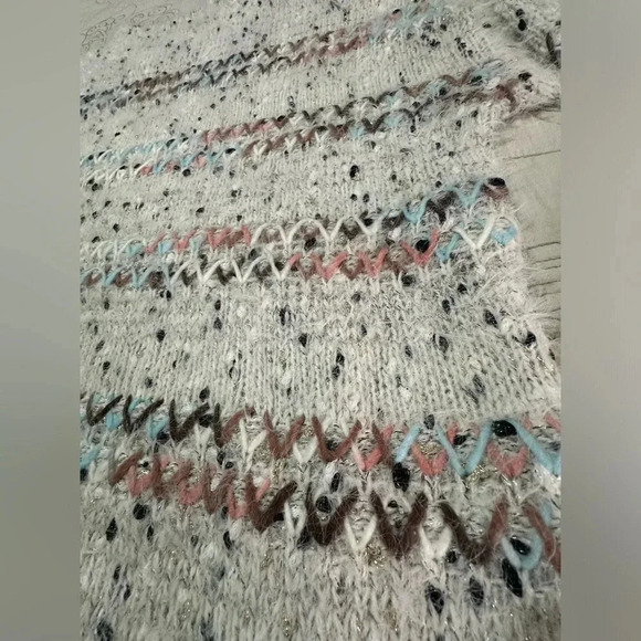 Anthropologie RAGA L Faye Mock Neck Eyelash Sweater Metallic Accent Threads - Picture 9 of 11